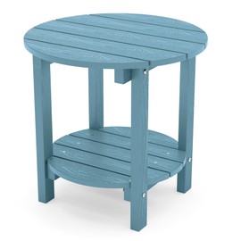 YEFU Adirondack Side Table, 18" Double Outdoor Side Table, Poly Lumber end Table, Weather Resistant for Indoor, Patio, Pool, Porch, Backyard-Blue