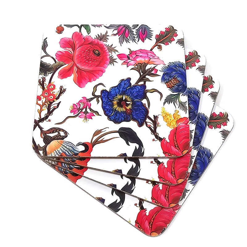 Set of 4 William Morris Anthina Florals Square Laminated