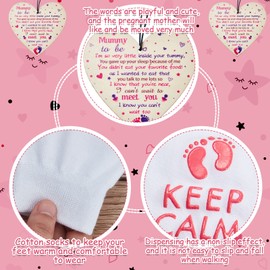 SATINIOR Keep Calm and Push Funny Maternity Socks Mummy to Be Sign Baby Shower Mother's Day Valentine's Day Gift Socks Mum to Be Gift Wooden Heart Keepsake with Rope for Pregnancy Women(Pink)