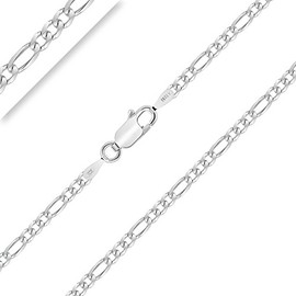 Planetys 925 Sterling Silver Rhodium Finishing Figaro Chain Necklace (1+3) 2.5 mm Width 28 Inches