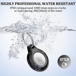 2 Pack IPX8 Waterproof Airtag Keychain with Airtag Holder Case,Full Body Shockproof,Anti-Scratch Cover Air tag for Cat,Dog,Keys,Luggage,Wallet（Black）