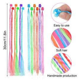36 Pcs Kids Colored Hair Extensions, Clip-in Rainbow Hair Accessories, Braided and Straight Styles Multicolor Hairs Clips with Clip Snaps for Children Performance Kids Girls Cosplay Party Dress up