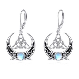 Keltische Mondstein-Ohrringe, 925 Sterling Silber, Vintage Dreifachmond Design, Wicca Schmuck (Mondstein Ohrringe)