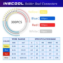 300pcs Seal Wire Connectors, Heat Shrink Self Solder Connectors, Waterproof Butt Splice Wire Terminals Best for Repair and Electrical Maintenance, Automotive, Decoration Wiring, Marine Wire Joint