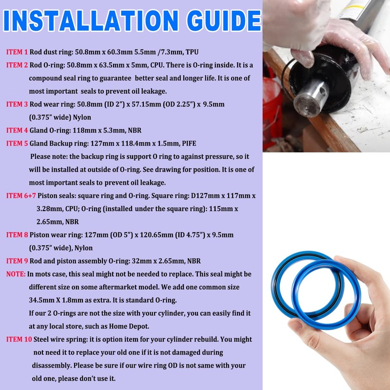 Ezbzyz Hydraulic Log Splitter Cylinder Rebuild Seal Kit for 5.0"