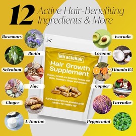 x60 Biotin Hair Growth Supplement Elite+10 - Biotin + Zinc & Selenium + Rosemary + L-Taurine + Peppermint + MSM + Ginger + Copper - for Healthy Hair, Nails & Skin - 60 Large Capsules - UK Based Brand