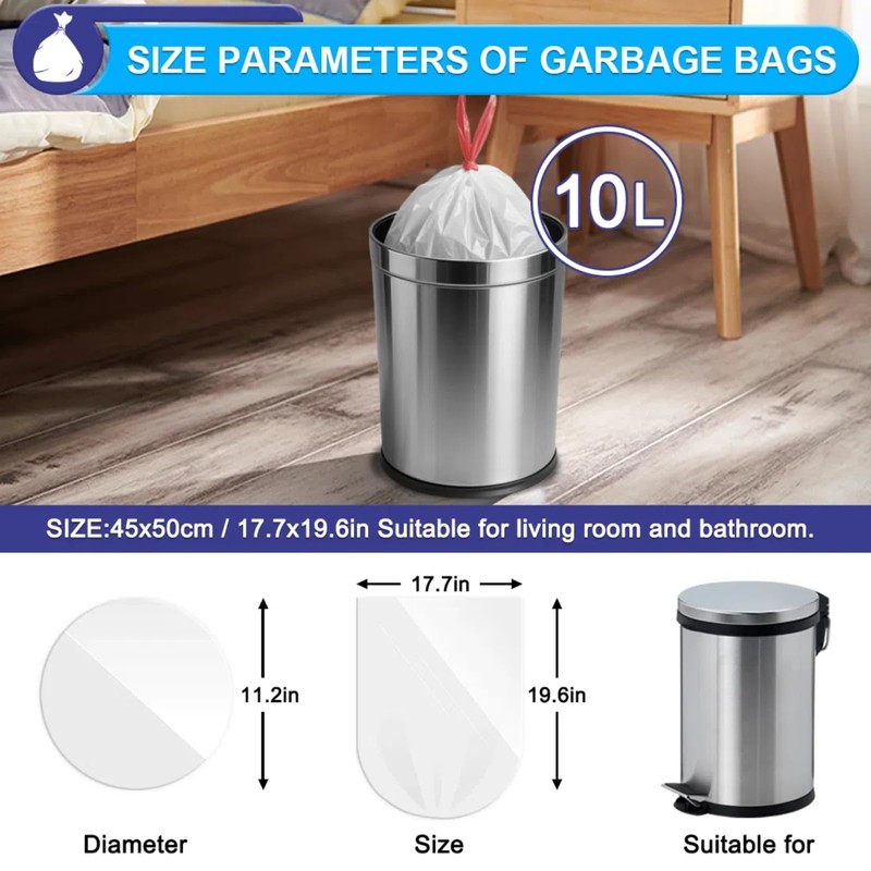 XUXRUS Small Bin Bags with Handle 10L Bin Liners 60