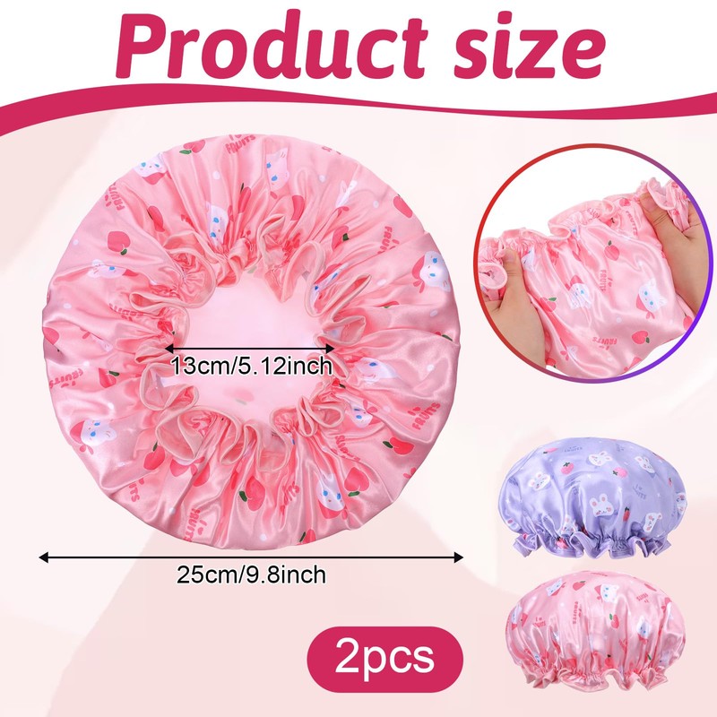 Jeffdad Kids Shower Caps, 2 PCS Pink & Purple Waterproof