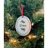 Oma Holly Berries White Circle Disk Porcelain Christmas Ornament