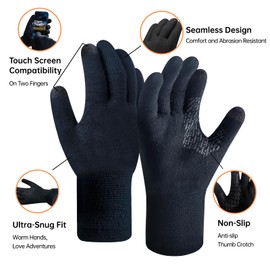 HandLove 2Pairs Ultra-Thin Winter Liner Gloves for Men Women - Upgraded Touch Screen Cold Weather Thermal Warm Knit Glove for Hiking, Running, Driving and Cycling, Sports, Shooting, Gaming, Black, S