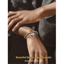 Stainless Steel Bracelet Allah Heart Charm Muslim Holy Beads Islamic Jewelry Men Women Religious Islam Arabic Eid Ramadan