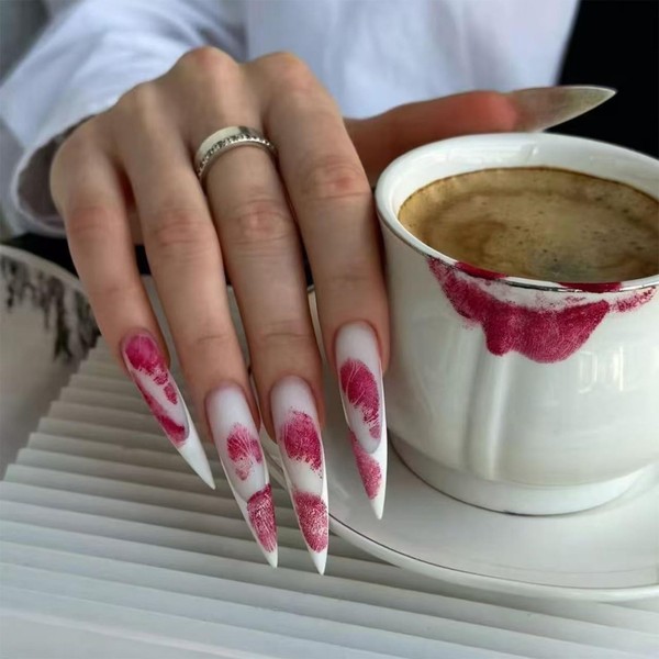 SINHOT Stiletto Press on Nails Long Fake Nails Matte Glue