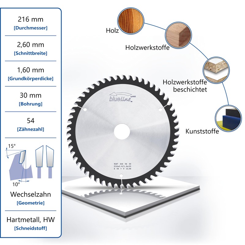 AKE Blueline Circular Saw Blade 216 x 30 Z54 Alternating