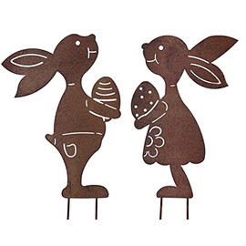 B2S BACK2SEASON Rabbit for inserting, rust-proof, metal, Easter eggs, Easter decoration, pot stake, flower stake, height 24.5 cm + 9 cm plug, set of 2