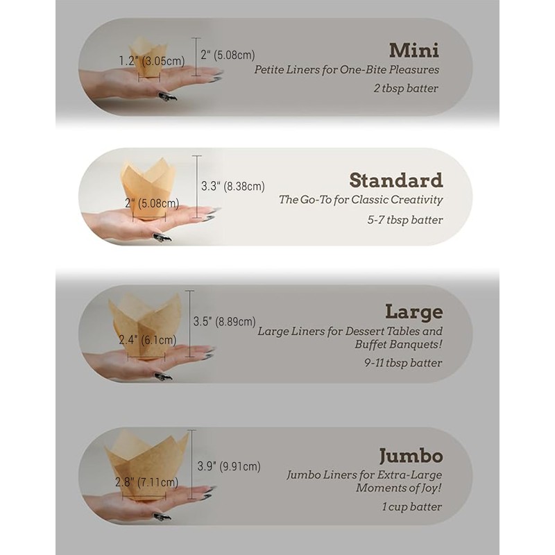 Bake Choice Nordic 75GSM Paper 200pcs Natural Tulip Cupcake Liners