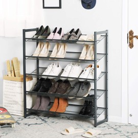SONGMICS Shoe Rack, 5-Tier Shoe Organizer, Metal Shoe Storage for Garage, Stackable Shoe Shelf, with Adjustable Flat or Angled Shelves, 20-25 Pairs, Charcoal Gray ULMR05GB
