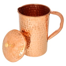 Zap Impex Pure Copper Hammered Jug with Lid for Health Benefits 1200ml Brown