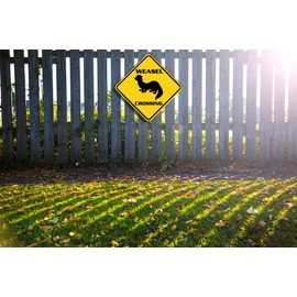 ZMEIZ Weasel Crossing Warning Sign Weasel Animal Caution Yellow Wall Art Decorative Decor For Fence Home Farmhouse Yard Road Quality Metal Sign 12x12 Inches