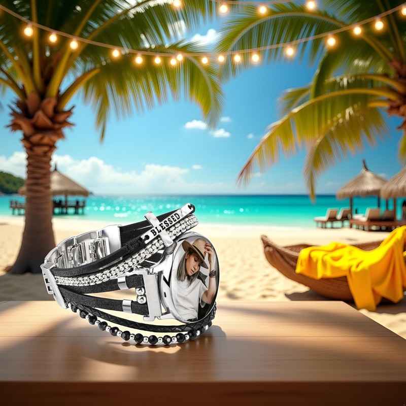 Fivoilin Leather Beaded Bracelet Compatible with Galaxy Watch 7/6/5/4/FE/Active 2