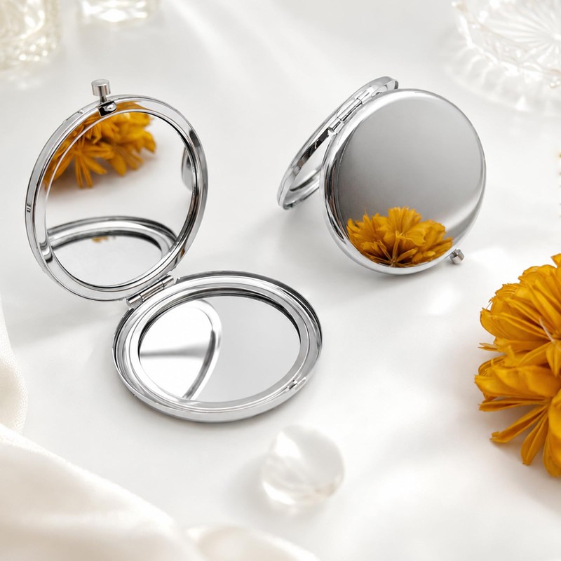 2 Pack Metal Compact Travel Mirrors, Blank DIY Double-Sided 2X