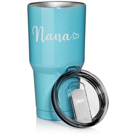 30 oz Tumbler Stainless Steel Vacuum Insulated Travel Mug Cup Nana With Heart (Light Blue Glitter)