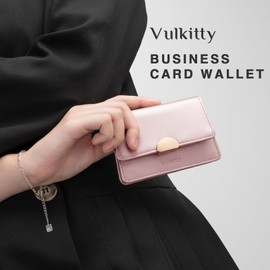 Vulkitty Business Card holder for Women PU Leather Business Card Case Travel Business Name Card Organizer, up to Hold 30 cards(Pearl Pink)