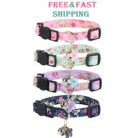 Yizepet Cat Collars with Bells, Breakaway Kitten Collar, Cute Kitty Collar in 4 Pack,...