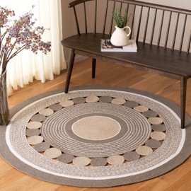 Safavieh Braided Collection Area Rug - 5' Round, Dark Grey/Beige, Geometric Design, Ideal for High Traffic Areas in Living Room, Bedroom, Dining (BRD757F)