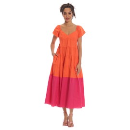 Donna Morgan Women's Colorblock Midi Tiered Trapeze Dress, Tigerlilly, 10