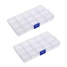 TOZBLEU 2 x Storage Box - Plastic Sorting Box, Sorting Box for Small Items, Transparent Sorting Box with 15 Compartments, Hanging Hole for Storing Screws, Earrings, Beads
