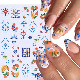 6Pcs Summer Nail Art Stickers 3D Self-Adhesive Orange Lemon Nail Decals Strawberry Blueberry Stickers for Nails Designs Cute Fruit Nail Decor Bohemian French Nail Accessories for DIY Women Manicure