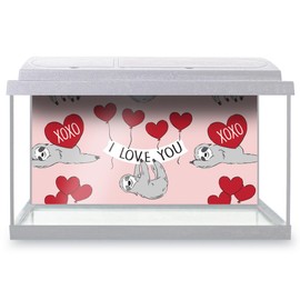 Aquarium Fish Tank Background 90x45 cm - I Love You Sloth Heart Pattern Static Cling Vinyl Vivarium Terrarium External Application #170628