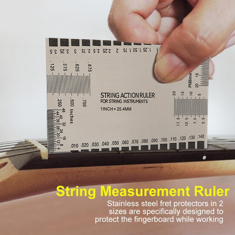 Guitar String Gauge, Stainless Steel Guitar String Action Ruler Double