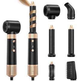 Cepillo Secador de Pelo y Cepillo Alisador 6 en 1 Multifuncional, Kit de Moldeador de Aire Caliente Profesional con 3 Ajustes de Temperatura, Estilizador Desmontable para Rizar, Voluminizar y Cabello Sin Enredos