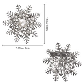 Snowflake Brooch Pins, Artificial Pearl Rhinestone Pins for Dress Sweater Scarf, Christmas Gift Wedding Party Decoration Brooch 1 Pack (Silver)