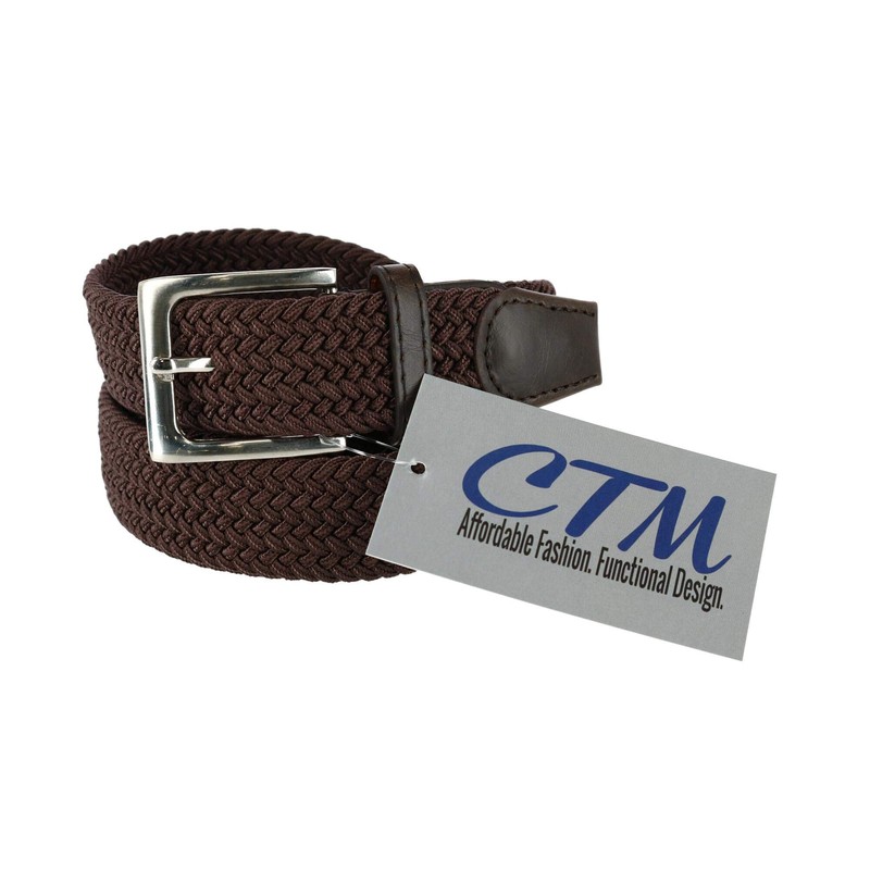 CTM® Men's Elastic Braided Stretch Belt with Silver Buckle, M