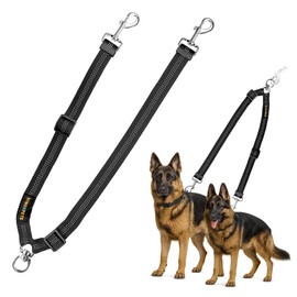 MingXpet Double Dog Leash for Two Dogs, No Pull Dog Leash, 360° Swivel No Tangle for Large Dogs Walking & Training, Shock Absorbing Reflective Bungee, Black