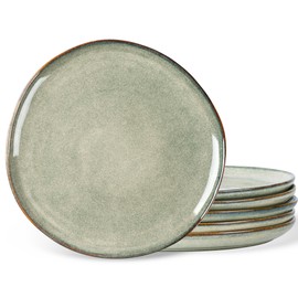 AmorArc Ceramic Dinner Plates Set of 6,10.5 Inch Handmade Reactive Glaze Stoneware Plates,Rustic Shape Dinnerware Dish Set for Kitchen,Microwave & Dishwasher Safe,Scratch Resistant-Reactive Color