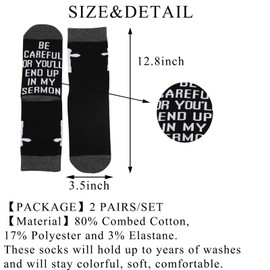 BDPWS Pastor Gift Be Careful Or You'll End Up In My Sermon Socks Jesus Pastor Gift Preacher Minister Gift Religious Christian (US, Alpha, One Size, Regular, Regular, Careful Sermon)