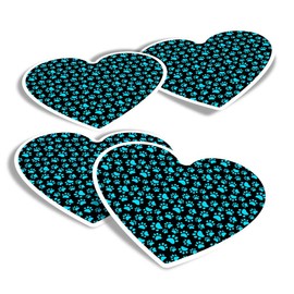 Vinyl Heart Stickers (Set of 4) - Cute Dog Blue Paw Prints Animals Pets Fun Decals for Laptops,Tablets,Luggage,Scrap Booking,Fridges #8691