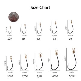 Dyxssm Swivels Fishing Hooks 360° Rotating Fishing Hook, 360° Rotation Design Ring Fish Hooks (50pcs, 4/0#)