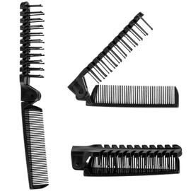 3Pcs Travel Foldable Brush, Black Portable Travel Comb Set Compact Pocket Double Headed Anti-Static Comb for Men & Women