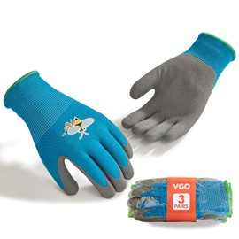Vgo... 3 Pairs Age-3-12 Kids Gardening Gloves, Children Yard Work Soft Safety Rubber Gloves(RB6013-KID,Blue,XS,3pairs)