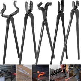 Blacksmith Tongs Tools Set Forging Tongs For Knife Making Tongs, Blacksmithing Forge Tongs Kit 5PCS - Flat Tongs & Square Jaw Tongs & Bolt Tongs & Blade Tongs & Wolf Jaw tongs Black Smith Supplies