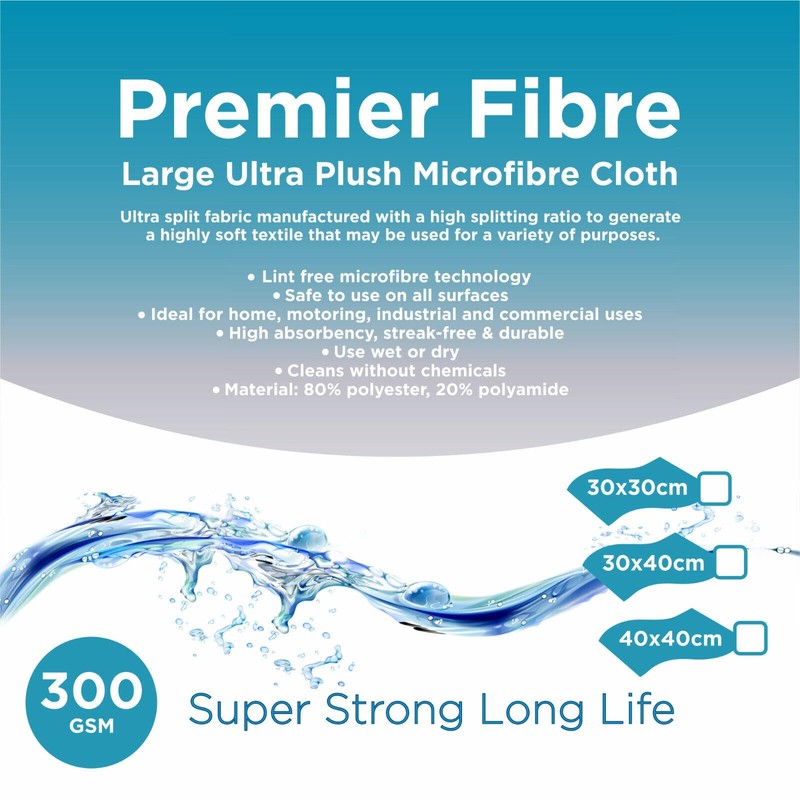 Premier Bond Distribution Microfibre Cleaning Cloths, 30 x 40cm, Pack