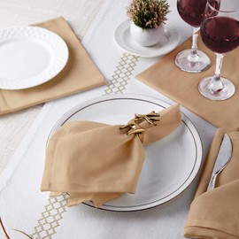 Encasa XO Cotton Cloth Napkins | Set of 6 | Size 43x43 cm | Light Beige Solid Color | Machine Washable