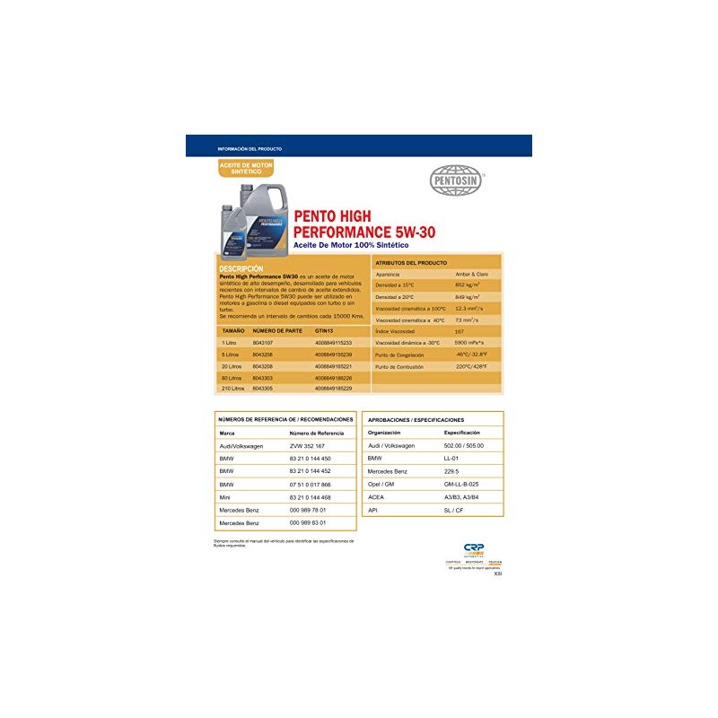 Pentosin Aceite de Motor HP 5W-30, 5 L