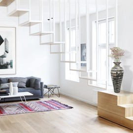 20 Inch Floor Vase, Mosaic Vase, Decorative Tall Vase, Accent Vase for Home Decor Geometric Pattern Designer Metal Vase with Glass Mosaic- Elegant Silver & Black Tessellation Pattern