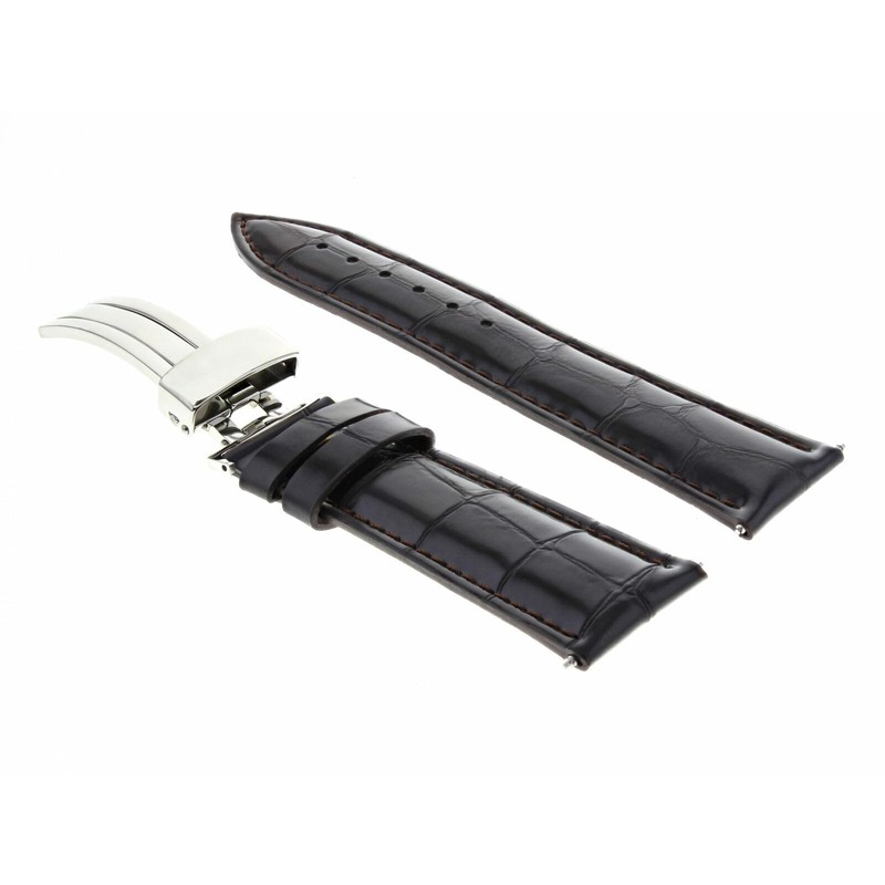 Ewatchparts 22mm Leather Watch Band Strap Deployment Clasp Compatible With