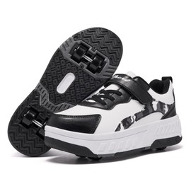 YINGCSM Shoes with Wheels for Boys Girls Kids Roller Skates 2 in 1 Roller Shoes Trainers Skateboard Shoes, white black, 34 EU